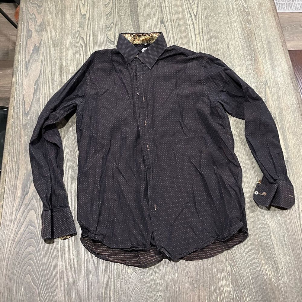 Visconti Uomo Button Up Shirt Long Sleeves Woven Collared Cotton Modal Brown L